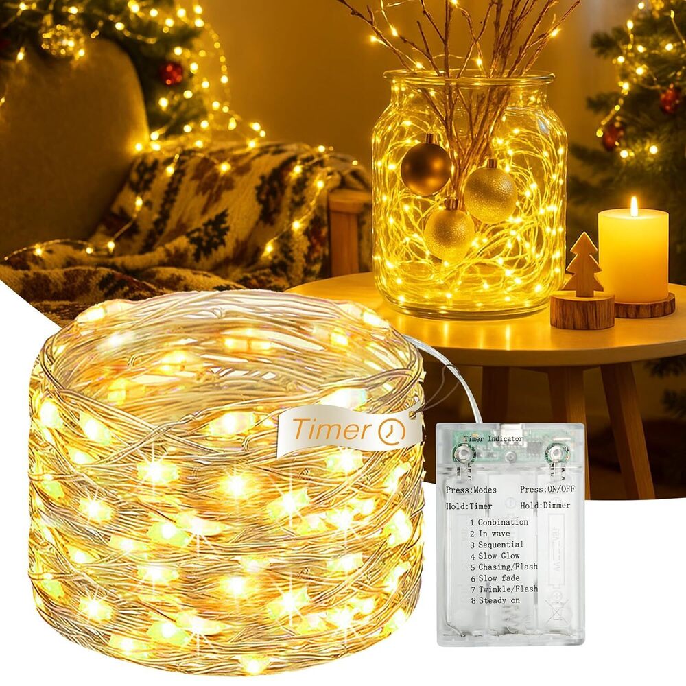 16FT 50 LED Fairy Lights Battery Operated with Timer, 8 Modes USB Mini